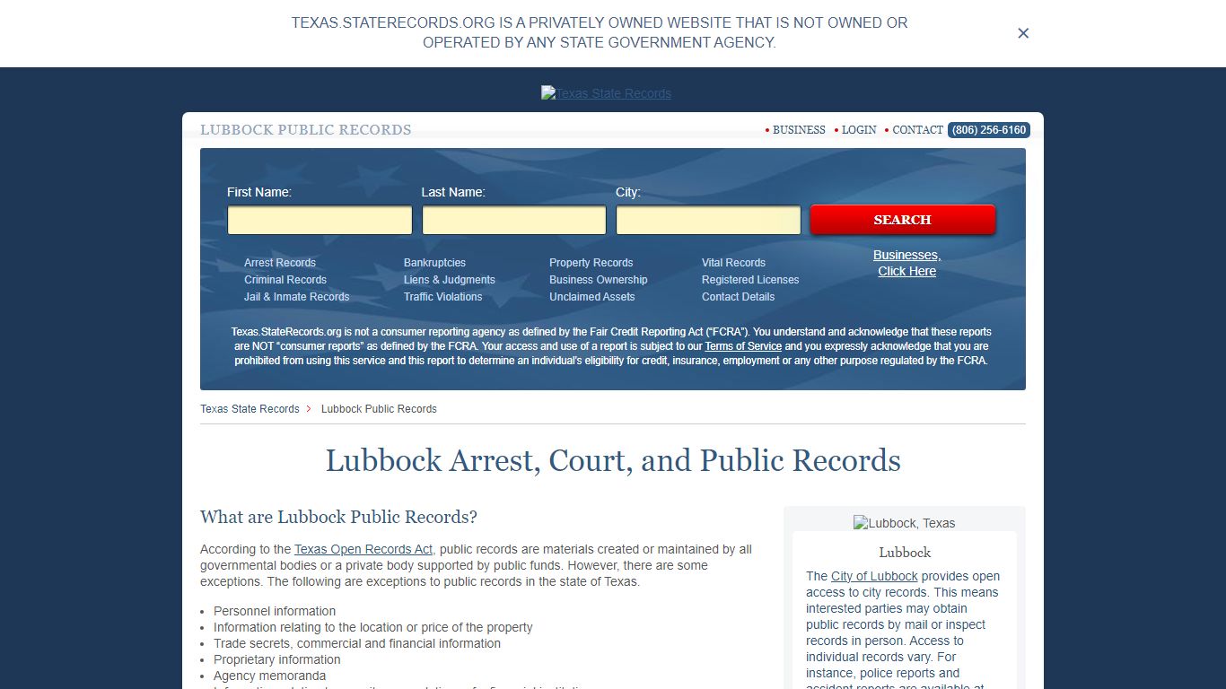 Lubbock Arrest and Public Records | Texas.StateRecords.org